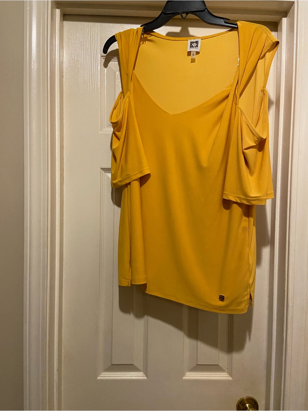 Anne Klein Mustard Yellow Cold-Shoulder Blouse